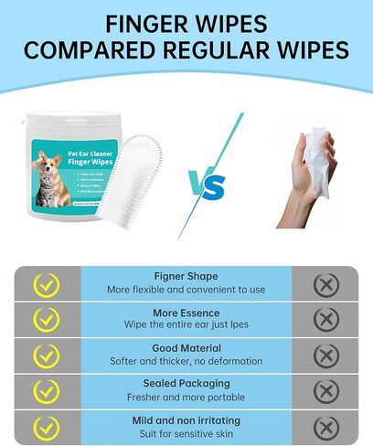 Dog Ear Wipes Finger, Ear Finger Wipes for Dogs & Cats, Ear Cleaner Finger Wipes for Ear Wax, Debris, Deodorizes, Relieve Ear Itching & Inflammation, Natural Pet Ear Wipe for Dog, 50 Count in Saudi Arabia