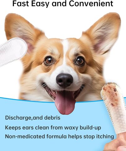 Dog Ear Wipes Finger, Ear Finger Wipes for Dogs & Cats, Ear Cleaner Finger Wipes for Ear Wax, Debris, Deodorizes, Relieve Ear Itching & Inflammation, Natural Pet Ear Wipe for Dog, 50 Count in Saudi Arabia