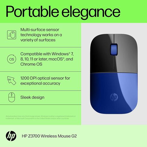 HP Z3700 G2 Wireless Mouse - Natural Silver, Sleek Portable Design fits Comfortably Anywhere, 2.4GHz Wireless Receiver, Blue Optical Sensor, Wins PC, Laptop, Notebook, Mac, Chromebook (66Z09AA#ABL) in Saudi Arabia