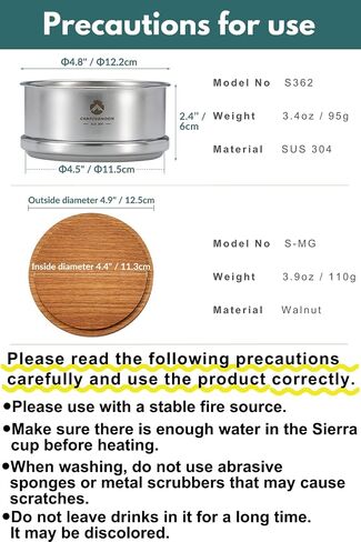 camping moon Mini Steamer φ4.7-Inch for Sierra Cup 304 Stainless Steel with Wood Lid S362-MG in Kuwait