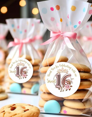 ملصقات Sweet Sixteen Party Favor - ملصقات حفلات أعياد الميلاد - ملصقات شكرًا لك على الاحتفال معي - مجموعة من 40 ملصقًا in Saudi Arabia