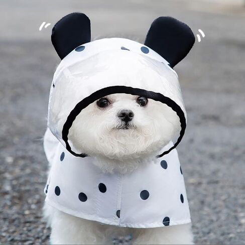 Waterproof Dog Raincape White Poncho with Black Dots Raincoat Waterproof Dog Raincoats for Small Medium Large Dogs,Poncho with Leash Hole (Large 8-11 Ib) in Saudi Arabia