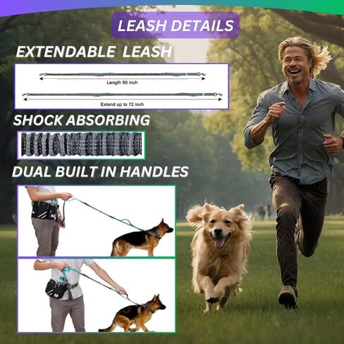VOLUPTAS Hands Free Dog Leash Dog Walking Fanny Pack with Portable Dog Bowl - Waist Leash for Dog Walking with Phone Holder, Dog Poop Bag, Dog Treat Pouch, Bottle Holder, Dog Collar (Black, 2 LEASHES) in Saudi Arabia