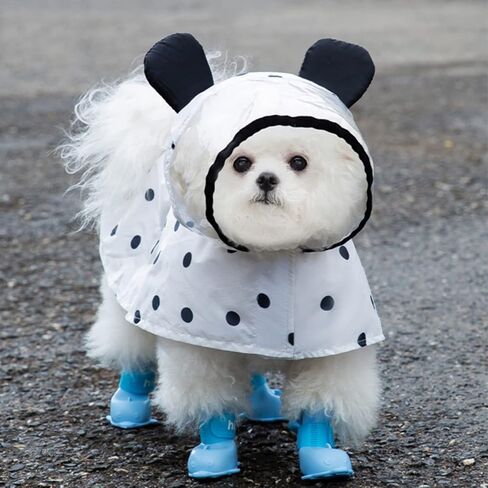 Waterproof Dog Raincape White Poncho with Black Dots Raincoat Waterproof Dog Raincoats for Small Medium Large Dogs,Poncho with Leash Hole (Large 8-11 Ib) in Saudi Arabia