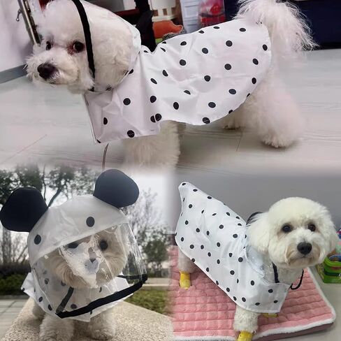 Waterproof Dog Raincape White Poncho with Black Dots Raincoat Waterproof Dog Raincoats for Small Medium Large Dogs,Poncho with Leash Hole (Large 8-11 Ib) in Saudi Arabia