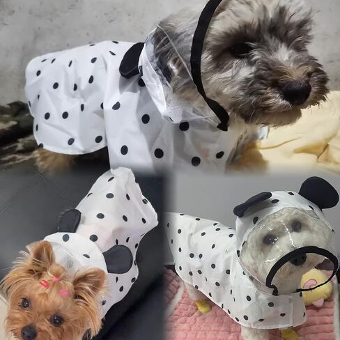 Waterproof Dog Raincape White Poncho with Black Dots Raincoat Waterproof Dog Raincoats for Small Medium Large Dogs,Poncho with Leash Hole (Large 8-11 Ib) in Saudi Arabia