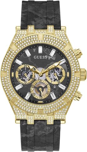 GUESS Mens Sport Multifunction 44mm Watch – Silver-Tone Stainless Steel Case with Black Skelton Dial & Bracelet in Saudi Arabia