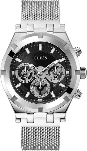 GUESS Mens Sport Multifunction 44mm Watch – Silver-Tone Stainless Steel Case with Black Skelton Dial & Bracelet in Saudi Arabia