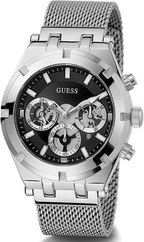 GUESS Mens Sport Multifunction 44mm Watch – Silver-Tone Stainless Steel Case with Black Skelton Dial & Bracelet in Saudi Arabia