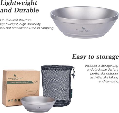iBasingo 300ml /10.12 fl.oz Titanium Double Walled Bowl Heat Insulation Durable Soup Bowl Rice Oatmeal bowl Outdoor Camping Ultralight Portable Tableware Ti1082T in Saudi Arabia