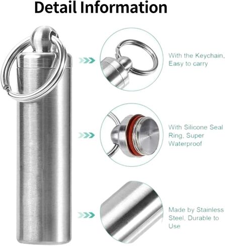Stainless Steel Survival Pill Storage, Air-Tight Waterproof Capsule Bottle with A Seal Ring for Putting Pills or Medicines Outdoor Camping Hiking in Saudi Arabia