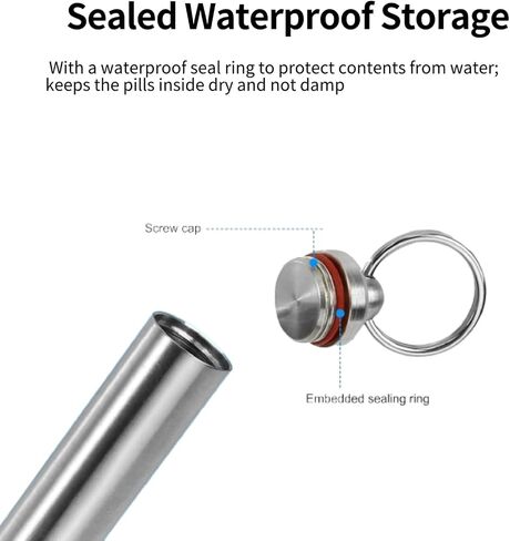 Stainless Steel Survival Pill Storage, Air-Tight Waterproof Capsule Bottle with A Seal Ring for Putting Pills or Medicines Outdoor Camping Hiking in Saudi Arabia