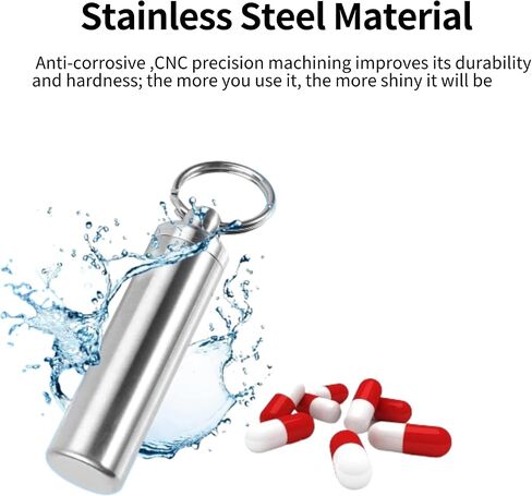 Stainless Steel Survival Pill Storage, Air-Tight Waterproof Capsule Bottle with A Seal Ring for Putting Pills or Medicines Outdoor Camping Hiking in Saudi Arabia