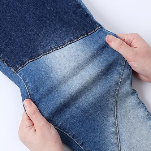 vanberfia Women Mid Waist Stretchy Patchwork Denim Pants Jeans… in Kuwait