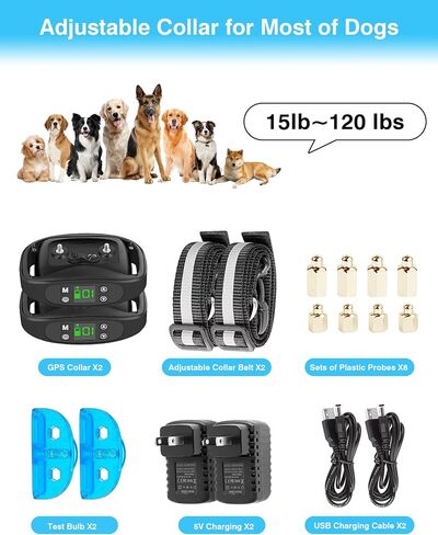 GPS Wireless Dog Fence for 2 Dogs, Electric Collar Fence Satellite Technology Pet Containment System by GPS Signal Boundary for Dogs with Waterproof & Rechargeable Collar Receiver in Saudi Arabia