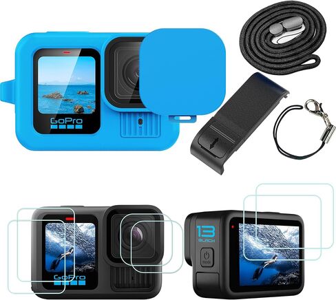 حافظة PCTC من السيليكون لهاتف Go Pro Hero 13 باللون الأسود، 6 عبوات واقي شاشة لـ Hero 13 وغطاء جانبي للبطارية وغطاء العدسة والحبل، مجموعة الملحقات فقط لـ GoPro Hero 13 (أسود) in Kuwait