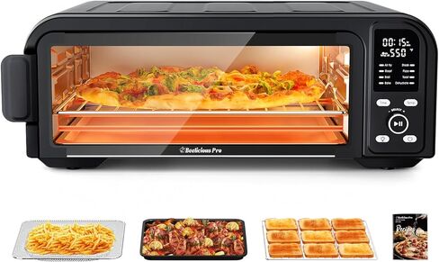 Beelicous Pro 19QT Digital 8-in-1 Air Fryer Toaster Oven, 550°F Flavor-Lock Tech, Flip Up & Away Capability, 40+ Recipes, Airfryer Countertop Oven Combo, 4 Accessories, Fit 13" Pizza, Black in Kuwait