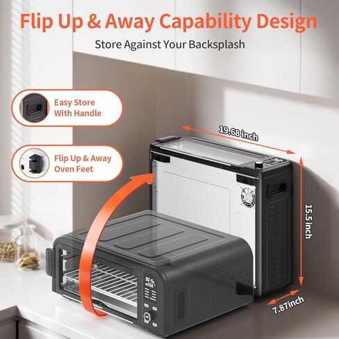 Beelicous Pro 19QT Digital 8-in-1 Air Fryer Toaster Oven, 550°F Flavor-Lock Tech, Flip Up & Away Capability, 40+ Recipes, Airfryer Countertop Oven Combo, 4 Accessories, Fit 13" Pizza, Black in Kuwait