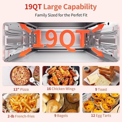 Beelicous Pro 19QT Digital 8-in-1 Air Fryer Toaster Oven, 550°F Flavor-Lock Tech, Flip Up & Away Capability, 40+ Recipes, Airfryer Countertop Oven Combo, 4 Accessories, Fit 13" Pizza, Black in Kuwait