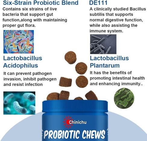 Probiotics for Dogs - Digestive Enzymes for Gut Flora, Digestive Health, Diarrhea & Bowel Support - Dog Supplement Soft Chew for Pet Immune System - Clinically Studied DE111 - Duck Flavor in Saudi Arabia