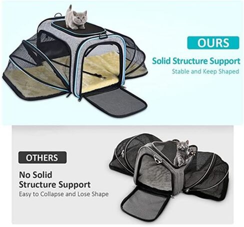 Cat Dog Carrier - Airline Approved Expandable Soft-Sided Pet Carrier with Removable Fleece Pad and Pockets, for Cats/Puppy and Small Animals (Black&Blue) in Saudi Arabia