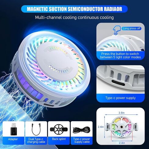 Phone Cooler for Gaming, Magnetic Semiconductor Cooler for MagSafe i Phone 12 13 14 15 Series, Portable Cell Phone Cooling Fan Colorful Radiator for Android/Tablet/iPad in Saudi Arabia