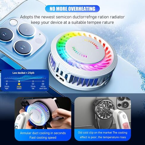 Phone Cooler for Gaming, Magnetic Semiconductor Cooler for MagSafe i Phone 12 13 14 15 Series, Portable Cell Phone Cooling Fan Colorful Radiator for Android/Tablet/iPad in Saudi Arabia