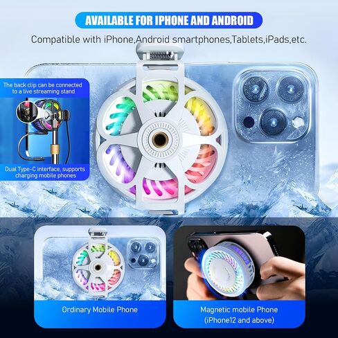 Phone Cooler for Gaming, Magnetic Semiconductor Cooler for MagSafe i Phone 12 13 14 15 Series, Portable Cell Phone Cooling Fan Colorful Radiator for Android/Tablet/iPad in Saudi Arabia