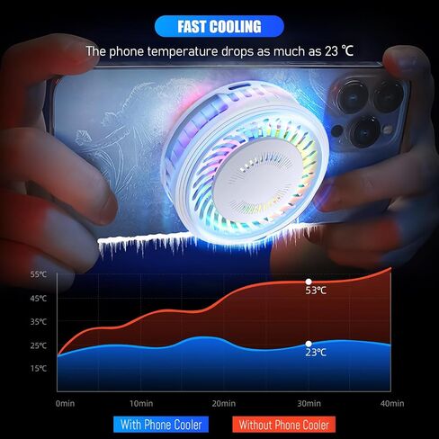 Phone Cooler for Gaming, Magnetic Semiconductor Cooler for MagSafe i Phone 12 13 14 15 Series, Portable Cell Phone Cooling Fan Colorful Radiator for Android/Tablet/iPad in Saudi Arabia