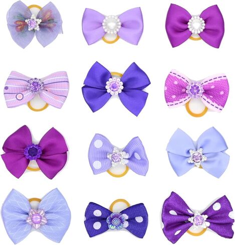 12 Pcs Small Dog Hair Bows with Rubber Bands Bowknot Dog Hair Accessories for Puppy Kitten (Pink) in Saudi Arabia