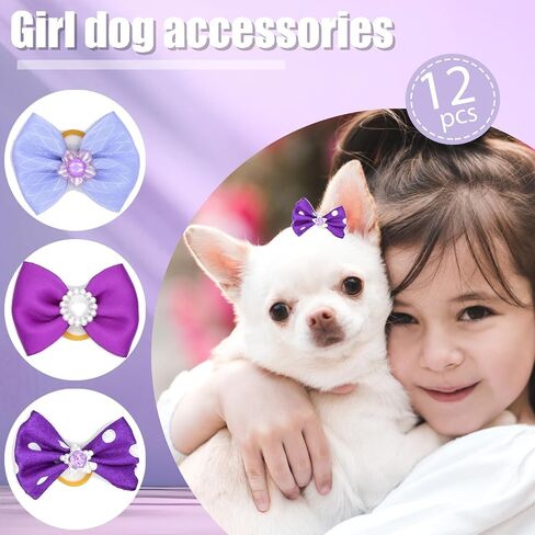 12 Pcs Small Dog Hair Bows with Rubber Bands Bowknot Dog Hair Accessories for Puppy Kitten (Pink) in Saudi Arabia