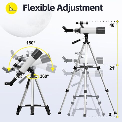 Telescope for Adults and Kids, 70mm Aperture 360mm Refractor Telescope for Astronomy Beginners(14.5x-108x), Portable Travel Telescope with Phone Adapter, Tripod and Carry Bag in Kuwait