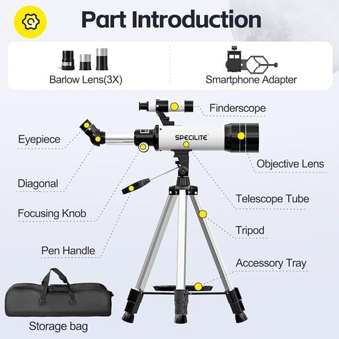 Telescope for Adults and Kids, 70mm Aperture 360mm Refractor Telescope for Astronomy Beginners(14.5x-108x), Portable Travel Telescope with Phone Adapter, Tripod and Carry Bag in Kuwait
