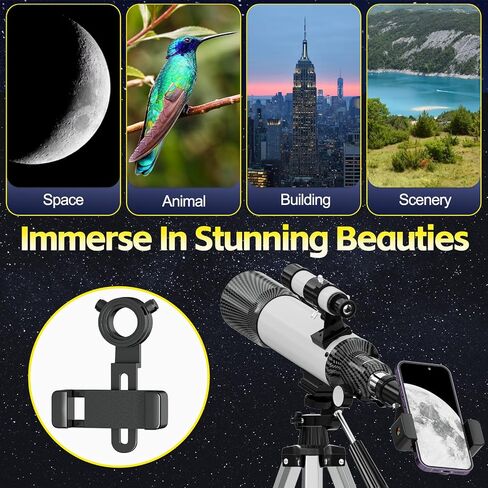 Telescope for Adults and Kids, 70mm Aperture 360mm Refractor Telescope for Astronomy Beginners(14.5x-108x), Portable Travel Telescope with Phone Adapter, Tripod and Carry Bag in Kuwait