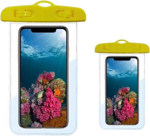 IPX8 Waterproof Phone Pouch Universal Waterproof Phone Case Dry Bag with Lanyard for Swimming Diving Compatible with iPhone 13/12/11 Pro XS MAX XR X 8 7 6 Plus & Samsung Phones 2 Pack (Yellow) in Kuwait