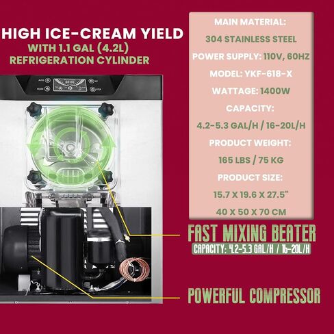 Commercial Ice Cream Machine 1400W 20/5.3 Gph Hard Serve Ice Cream Maker with LED Display for Restaurant Shops Dessert Store in Saudi Arabia