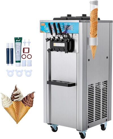 VEVOR Commercial Ice Cream Maker, 10-20L/H Yield Countertop Soft Serve Machine, 1000W, with 4.5L Hopper 1.6L Cylinder Touch Screen Puffing Shortage Alarm, Frozen Yogurt Maker for Café Snack Bar in Saudi Arabia