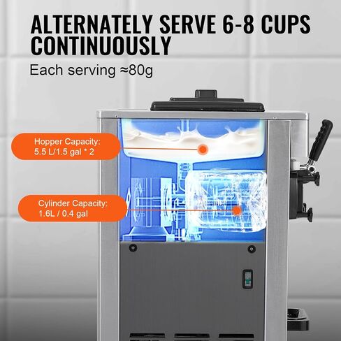 VEVOR Commercial Ice Cream Maker, 10-20L/H Yield Countertop Soft Serve Machine, 1000W, with 4.5L Hopper 1.6L Cylinder Touch Screen Puffing Shortage Alarm, Frozen Yogurt Maker for Café Snack Bar in Saudi Arabia