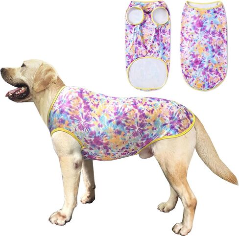 Dog Tie dye Sleeveless T Shirt Purple Yellow Printed Dogs Vest Shirt Pajamas Breathable Stretchy Summer Clothes for Large Dog Boys Girls（Large,Purple） in Saudi Arabia