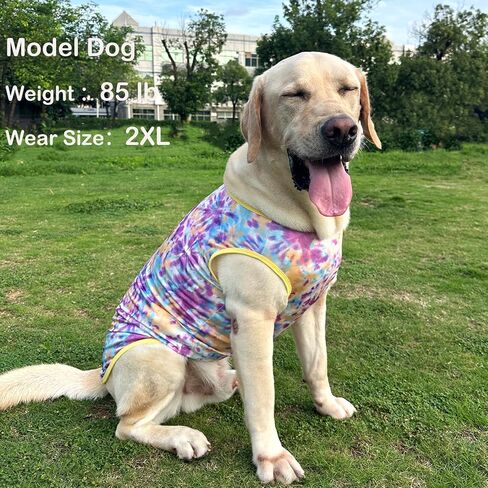 Dog Tie dye Sleeveless T Shirt Purple Yellow Printed Dogs Vest Shirt Pajamas Breathable Stretchy Summer Clothes for Large Dog Boys Girls（Large,Purple） in Saudi Arabia
