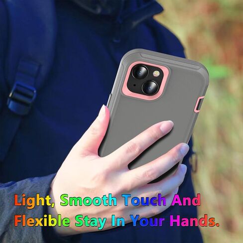 MXX Heavy Duty Made for iPhone 15 Case with Tempered Glass Screen, Camera Lens Protector 3-Layer Full Body Protection - Shockproof Dustproof Cover for Apple 15 Phone Case 6.1" (Gray/Light Pink) in Kuwait