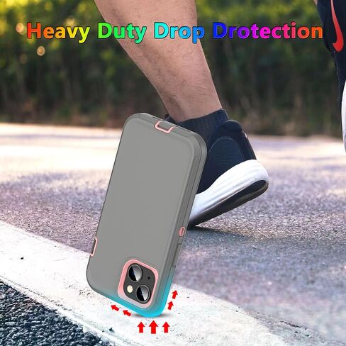 MXX Heavy Duty Made for iPhone 15 Case with Tempered Glass Screen, Camera Lens Protector 3-Layer Full Body Protection - Shockproof Dustproof Cover for Apple 15 Phone Case 6.1" (Gray/Light Pink) in Kuwait