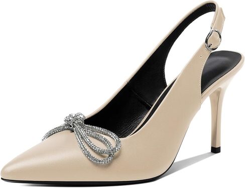Soireelady Womens Heeled Sandals Point Toe Slingback Rhinestones Bownot Crystal Dinner Party Wedding Dressy Shoes in Kuwait