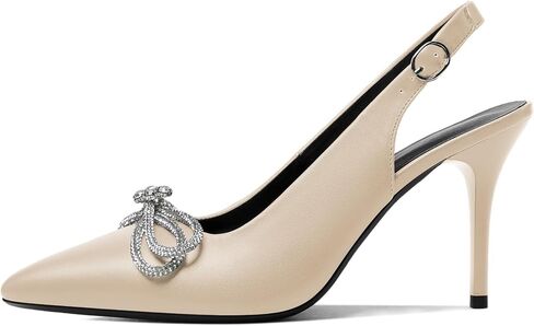 Soireelady Womens Heeled Sandals Point Toe Slingback Rhinestones Bownot Crystal Dinner Party Wedding Dressy Shoes in Kuwait
