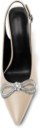 Soireelady Womens Heeled Sandals Point Toe Slingback Rhinestones Bownot Crystal Dinner Party Wedding Dressy Shoes in Kuwait