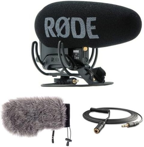 ميكروفون Rode VideoMic Pro Plus الموجود على الكاميرا مع Windbuster VideoMic Pro وكابل ذكر صغير إلى كابل أنثى صغير ستيريو in Kuwait