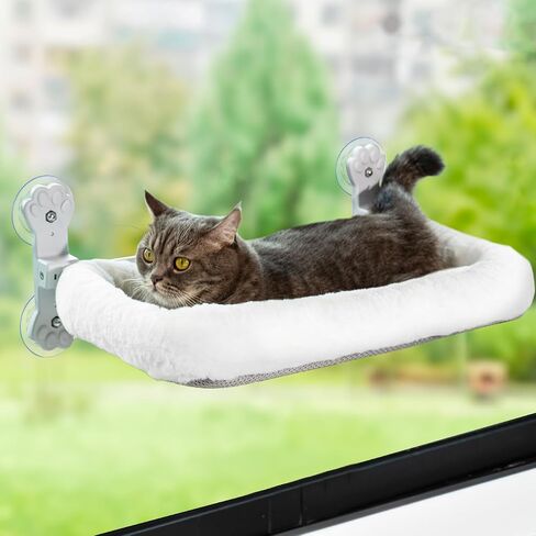 Foldable Cat Hammock for Window, Cat Window Perch with Removable Soft Cover, Cordless Cat Window Hammock for Large Cats, Machine Washable Cat Bed Cover and Solid Metal Frame(Grey Cushion Bed, Large) in Saudi Arabia
