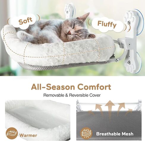 Foldable Cat Hammock for Window, Cat Window Perch with Removable Soft Cover, Cordless Cat Window Hammock for Large Cats, Machine Washable Cat Bed Cover and Solid Metal Frame(Grey Cushion Bed, Large) in Saudi Arabia