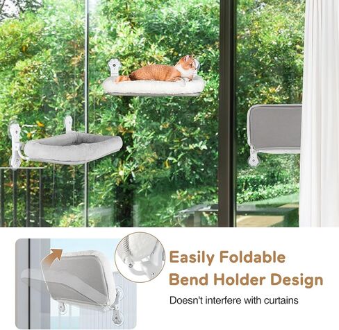 Foldable Cat Hammock for Window, Cat Window Perch with Removable Soft Cover, Cordless Cat Window Hammock for Large Cats, Machine Washable Cat Bed Cover and Solid Metal Frame(Grey Cushion Bed, Large) in Saudi Arabia
