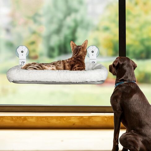 Foldable Cat Hammock for Window, Cat Window Perch with Removable Soft Cover, Cordless Cat Window Hammock for Large Cats, Machine Washable Cat Bed Cover and Solid Metal Frame(Grey Cushion Bed, Large) in Saudi Arabia